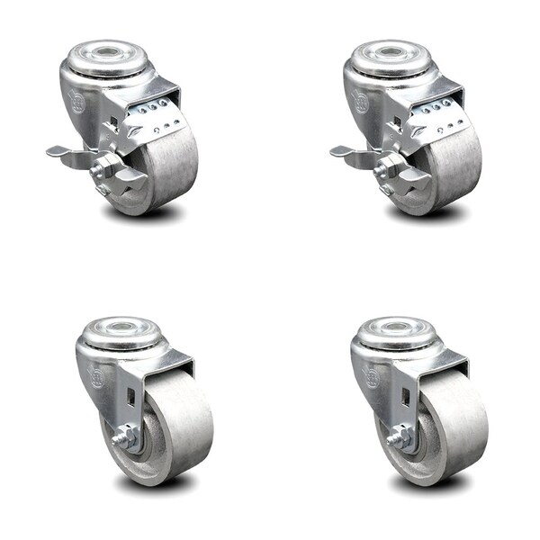 3 Inch Semi Steel Wheel Swivel Bolt Hole Caster Set with 2 Brake